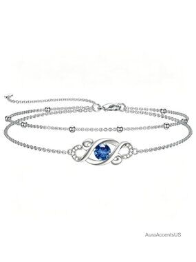 925 Sterling Silver Birthstone Infinity Bracelet Double Layered Adjustable